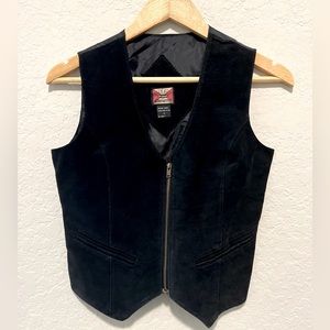 Womens Vtg black suede vest authentic zippered small s western cowboy y2k 90’s
